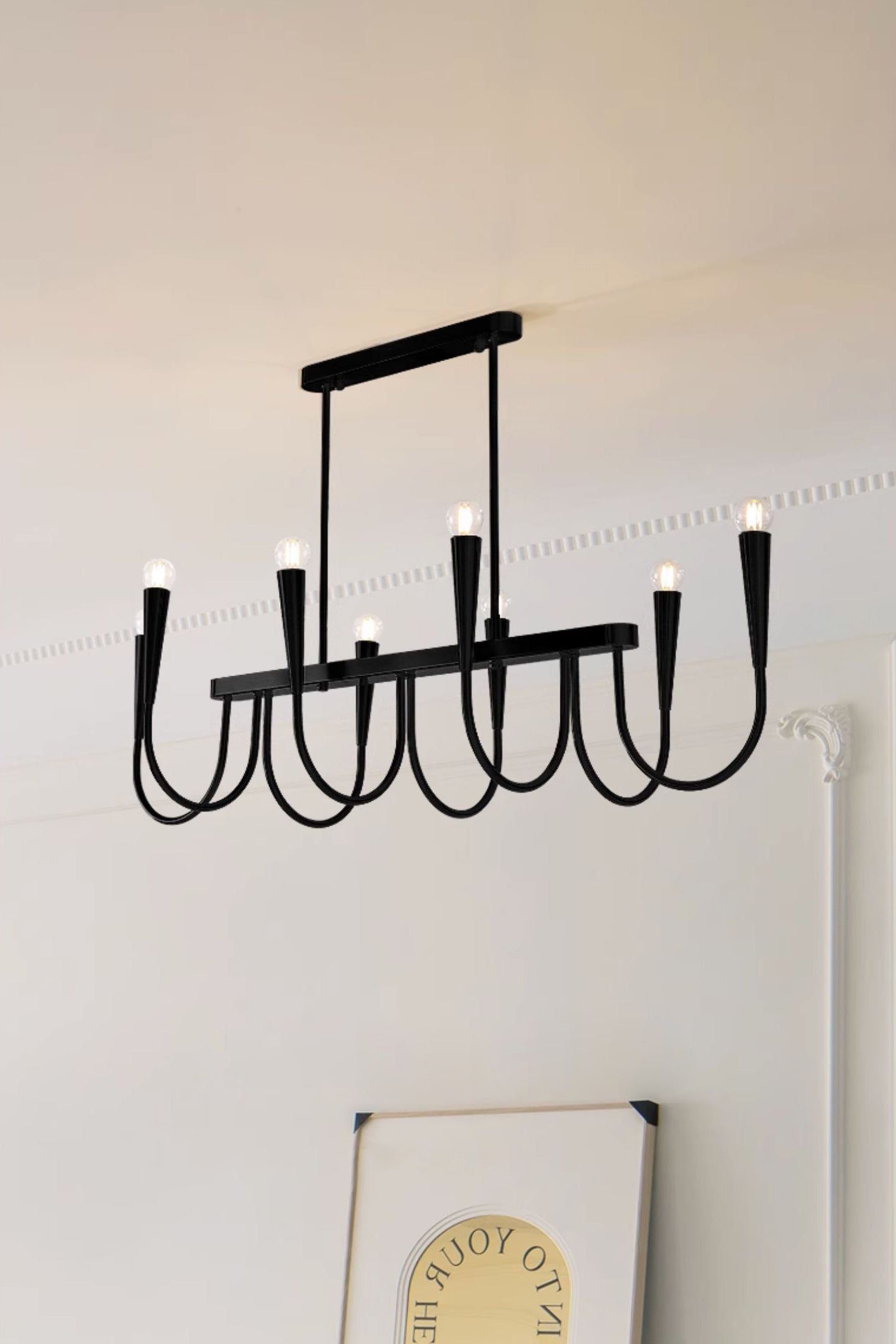 Brianna Linear Chandelier - Modern Minimalist 8-Light Brass Pendant