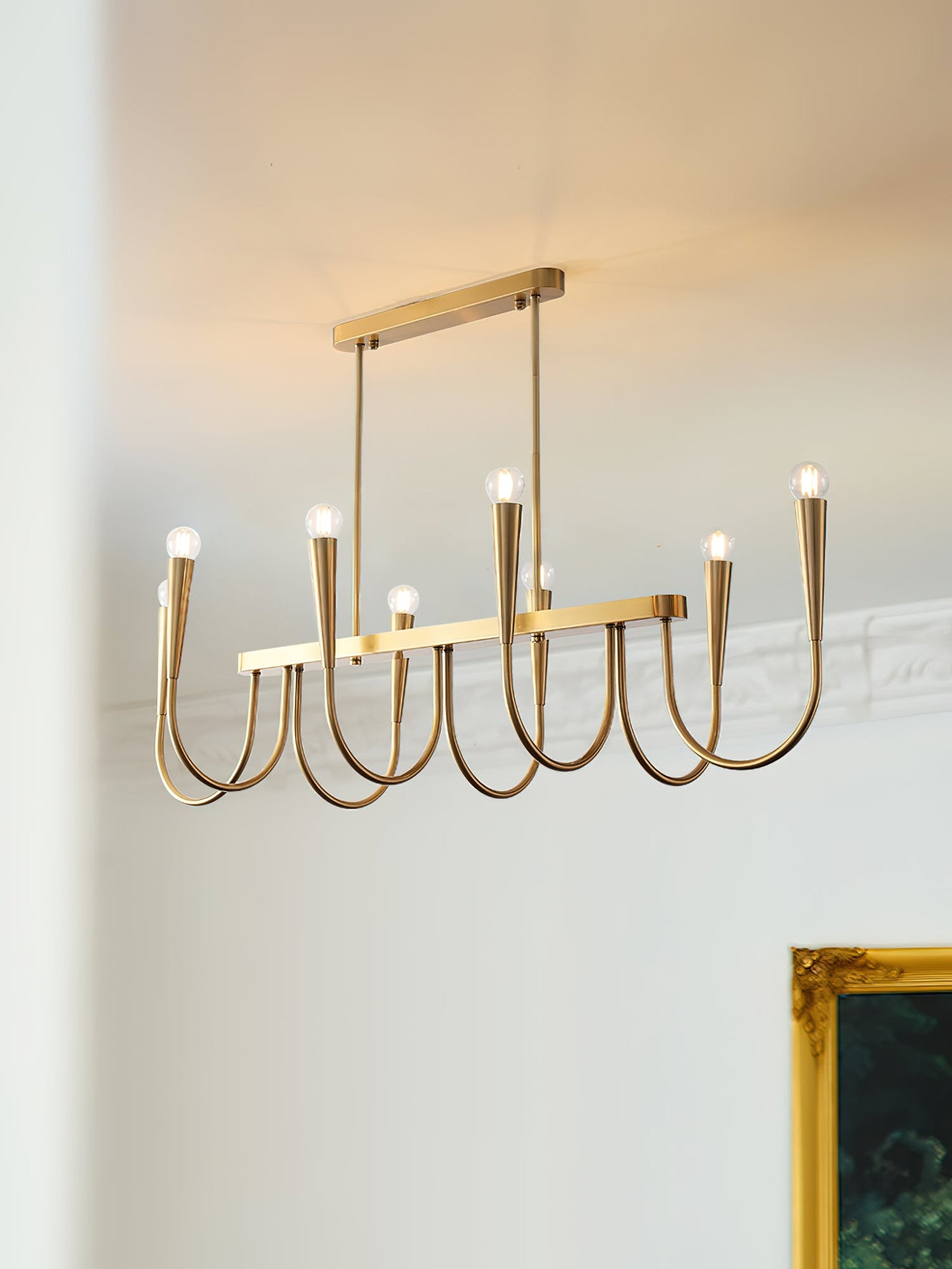 Brianna Linear Chandelier - Modern Minimalist 8-Light Brass Pendant