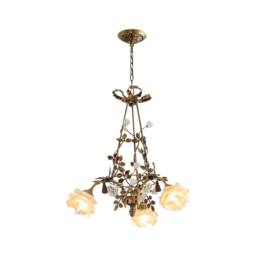 Briar Rose Chandelier - Vintage Brass Vine & Ceramic Floral Glass Chandelier
