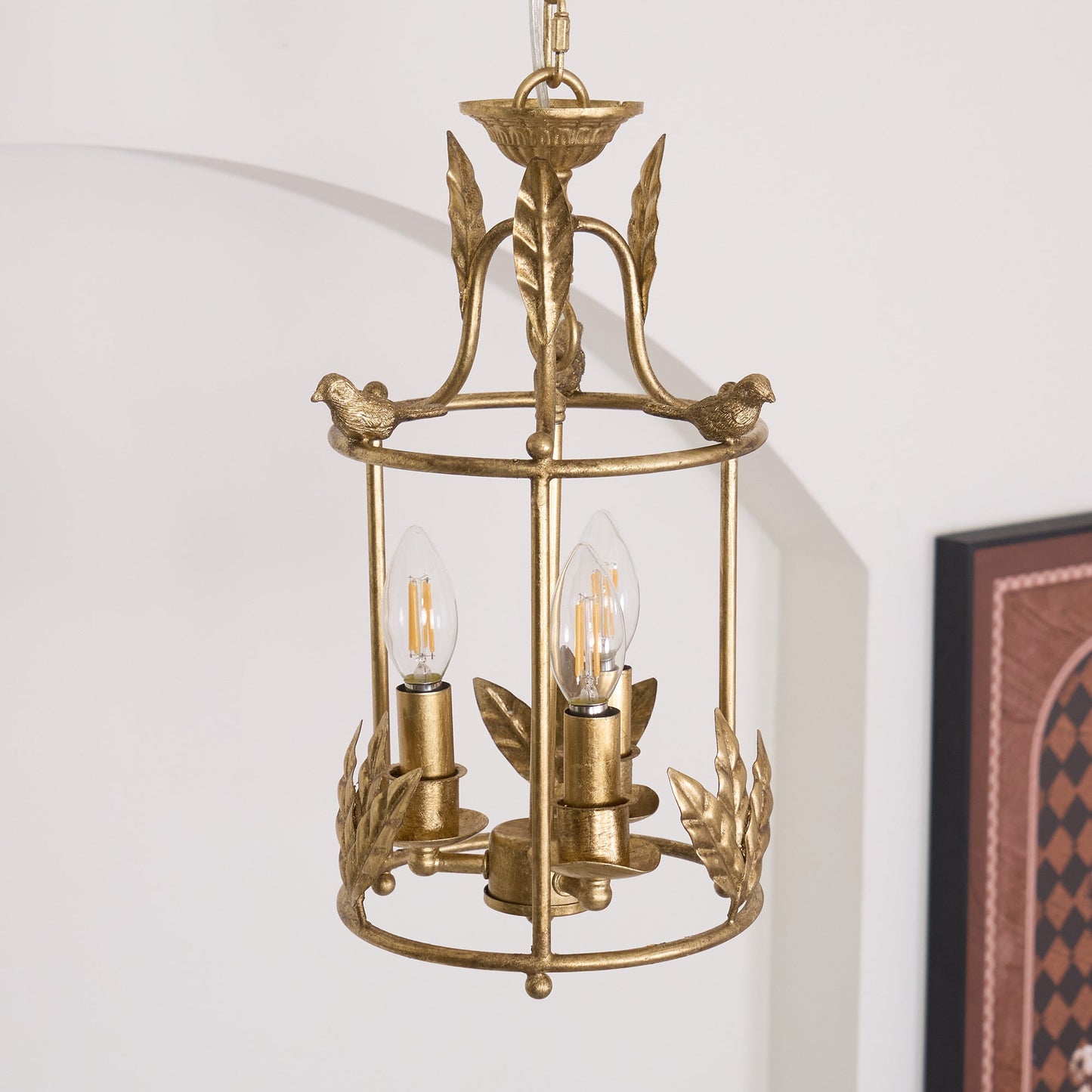 Brighton Lantern Pendant Lamp - Baroque Style Nature-Inspired Bird Chandelier