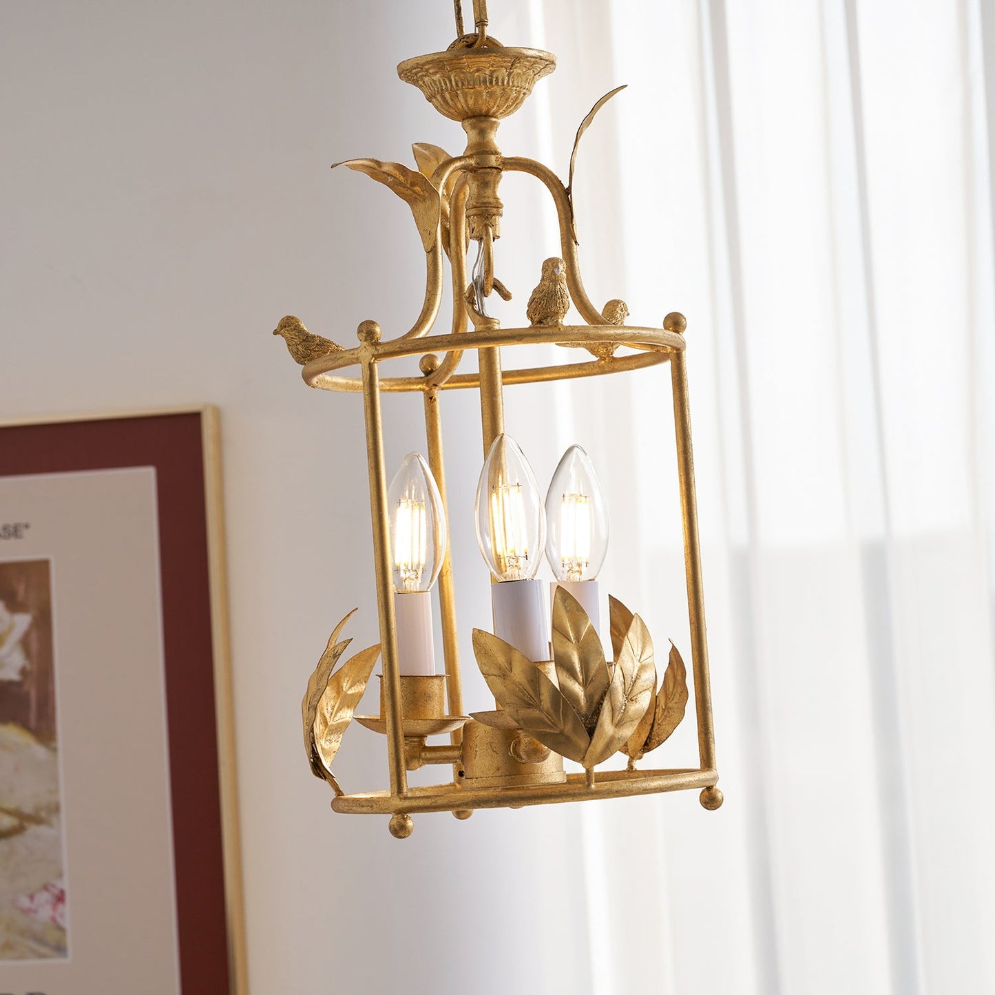 Brighton Lantern Pendant Lamp - Baroque Style Nature-Inspired Bird Chandelier
