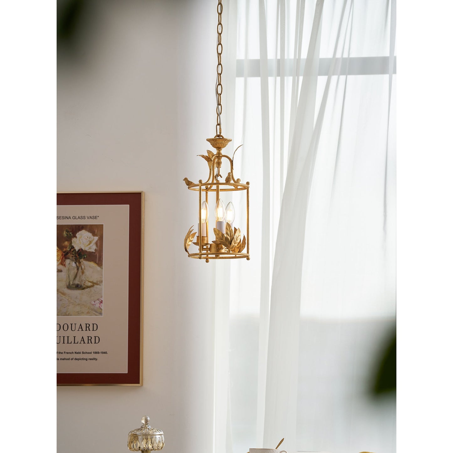 Brighton Lantern Pendant Lamp - Baroque Style Nature-Inspired Bird Chandelier