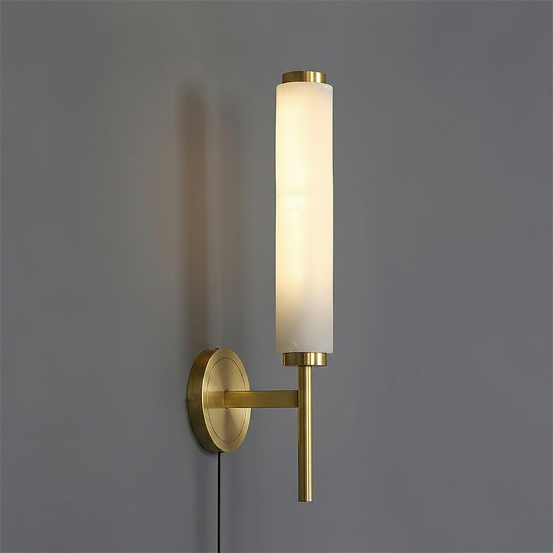 Brindisi Plug-in Wall Lamp - Modern Brass & Alabaster Canister Sconce
