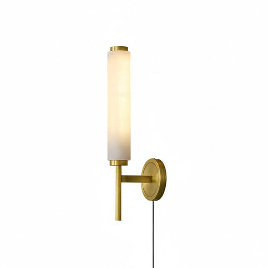 Brindisi Plug-in Wall Lamp - Modern Brass & Alabaster Canister Sconce