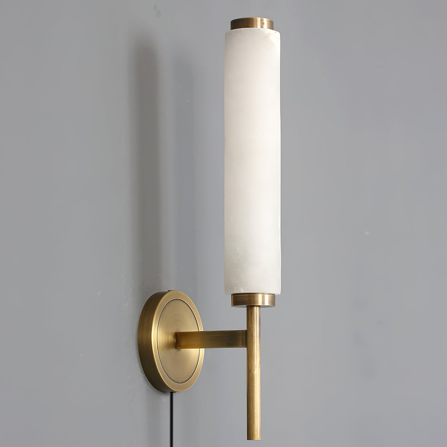 Brindisi Plug-in Wall Lamp - Modern Brass & Alabaster Canister Sconce