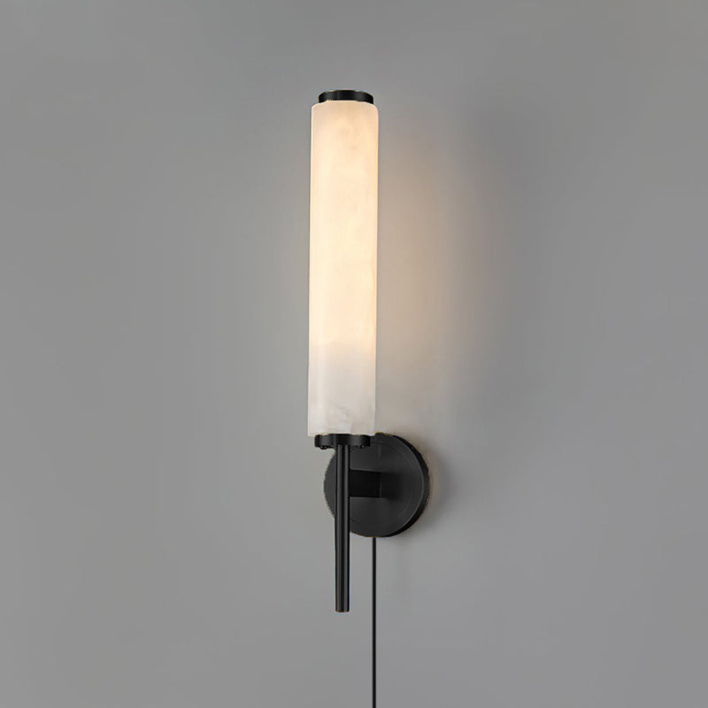 Brindisi Plug-in Wall Lamp - Modern Brass & Alabaster Canister Sconce