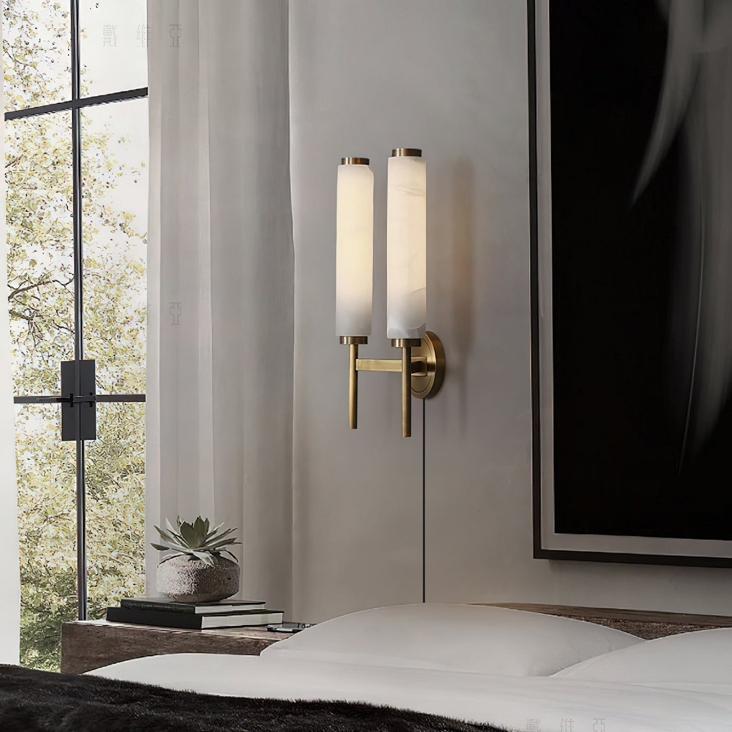 Brindisi Plug-in Wall Lamp - Modern Brass & Alabaster Canister Sconce