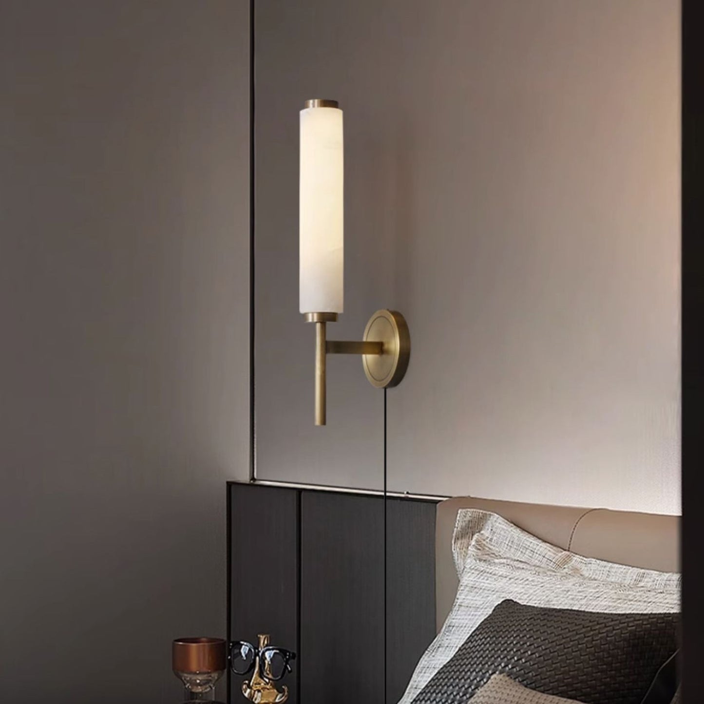 Brindisi Plug-in Wall Lamp - Modern Brass & Alabaster Canister Sconce