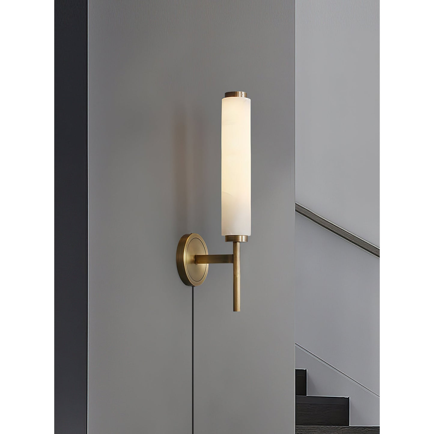 Brindisi Plug-in Wall Lamp - Modern Brass & Alabaster Canister Sconce