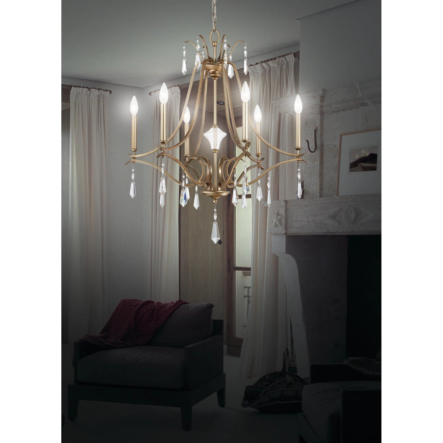 Brio Crystal Chandelier - Luxury Gold Scrolling Iron & Jewel Chandelier