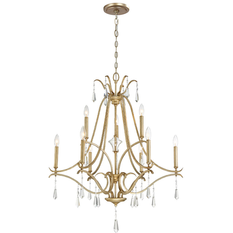 Brio Crystal Chandelier - Luxury Gold Scrolling Iron & Jewel Chandelier