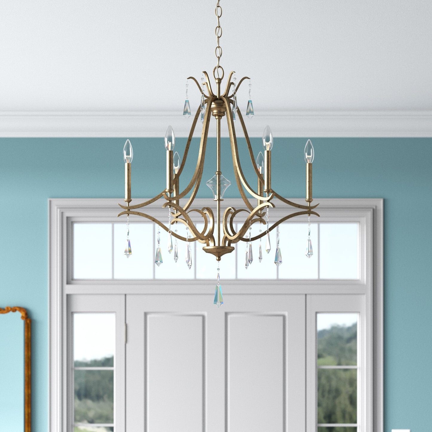 Brio Crystal Chandelier - Luxury Gold Scrolling Iron & Jewel Chandelier