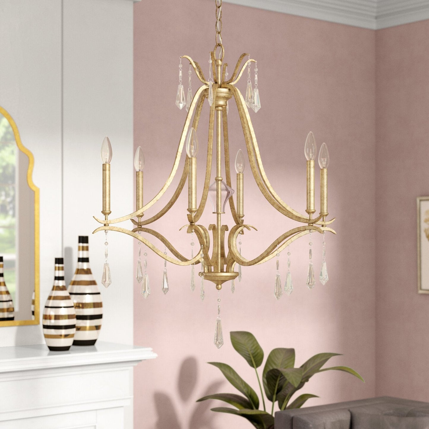 Brio Crystal Chandelier - Luxury Gold Scrolling Iron & Jewel Chandelier