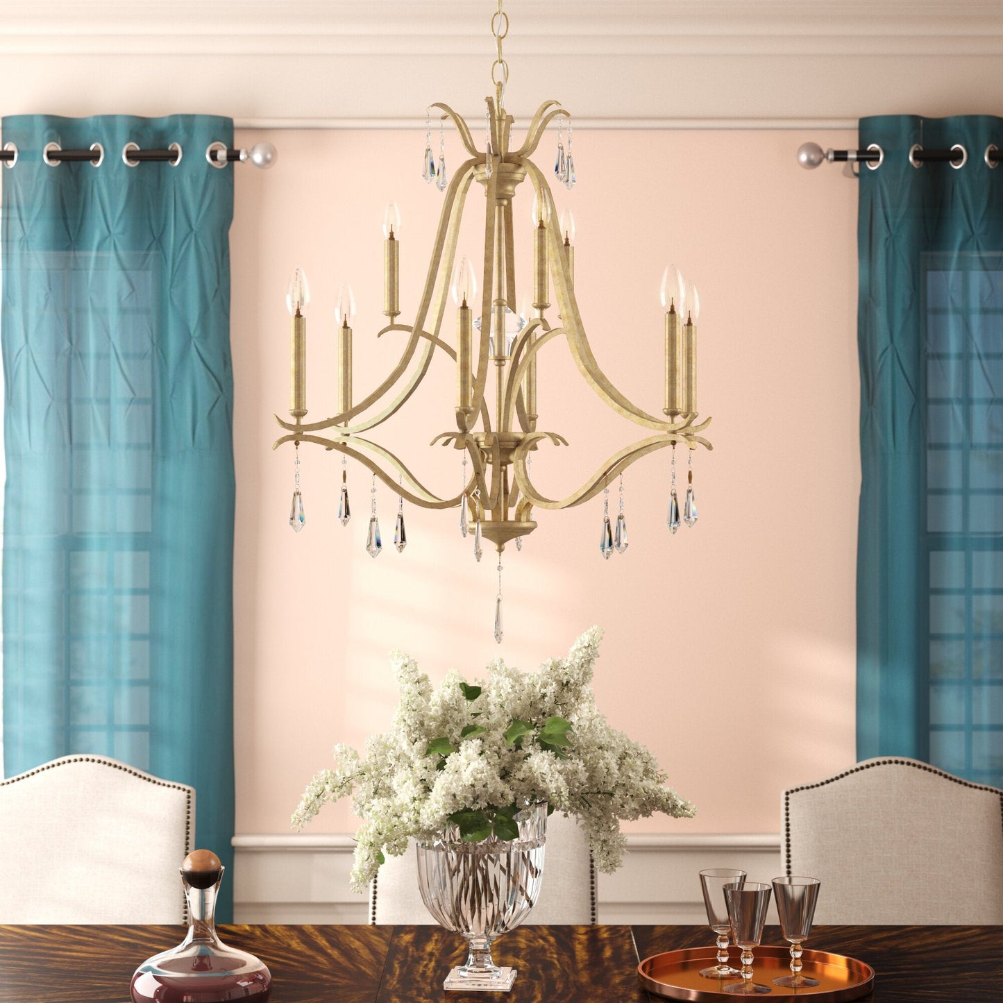 Brio Crystal Chandelier - Luxury Gold Scrolling Iron & Jewel Chandelier