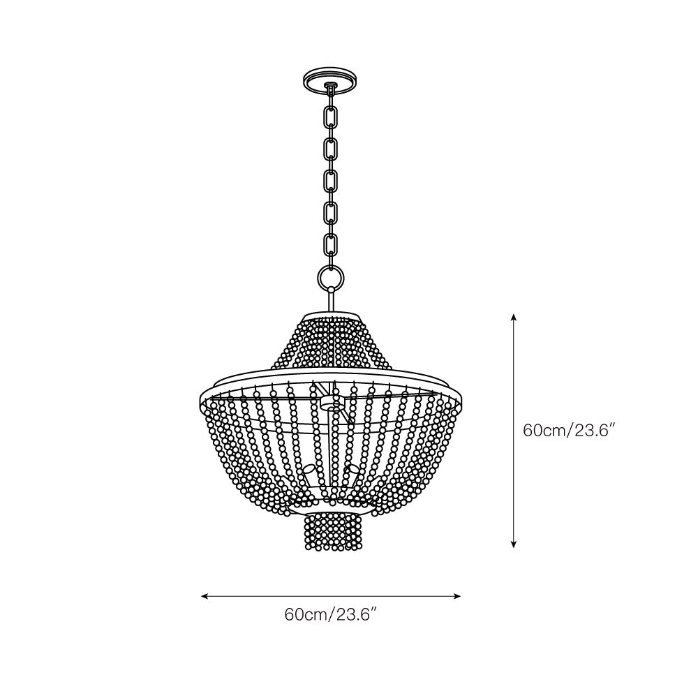 Brisbane Chandelier - Coastal French Country Wood Bead & Iron Pendant