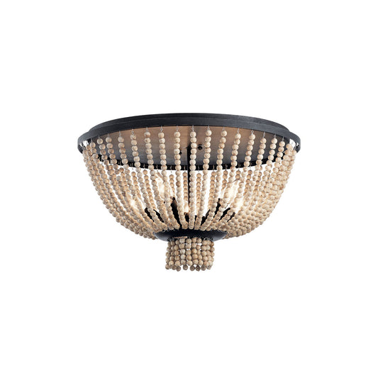 Brisbane Ceiling Light - French Country Wood Bead 5-Light Flush Moun