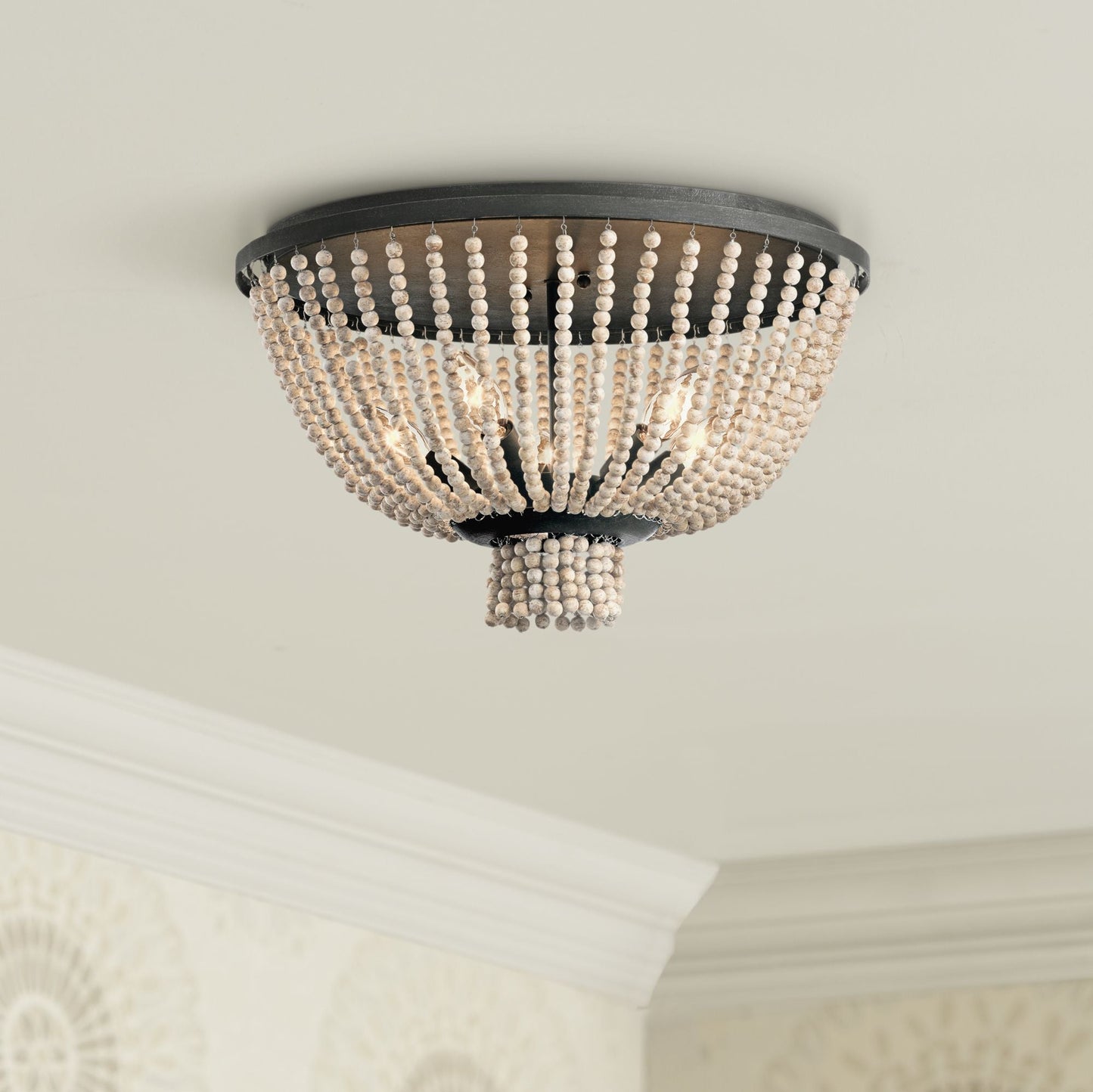 Brisbane Ceiling Light - French Country Wood Bead 5-Light Flush Moun