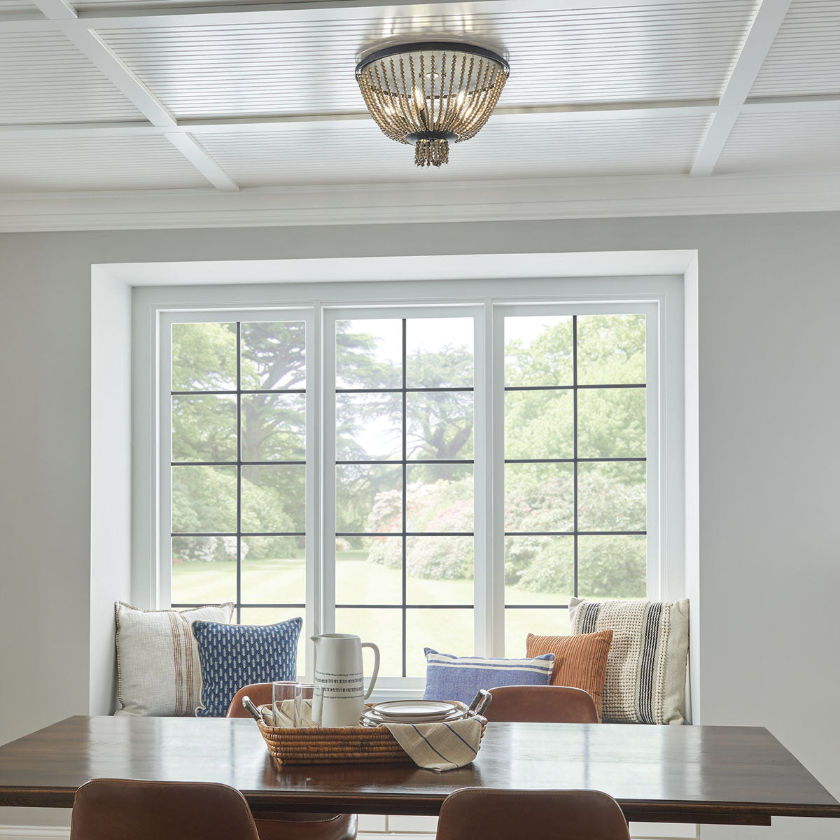 Brisbane Ceiling Light - French Country Wood Bead 5-Light Flush Moun