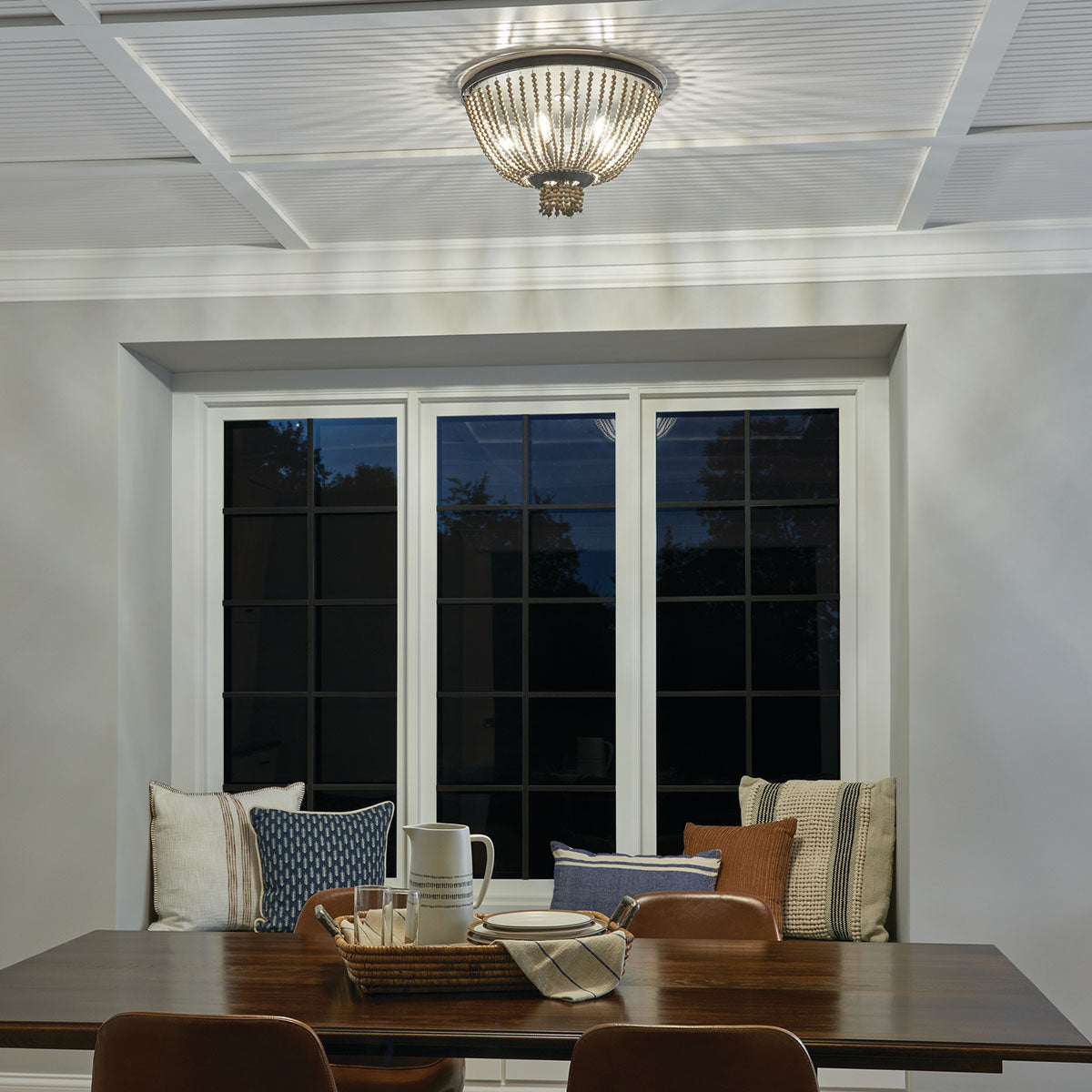 Brisbane Ceiling Light - French Country Wood Bead 5-Light Flush Moun