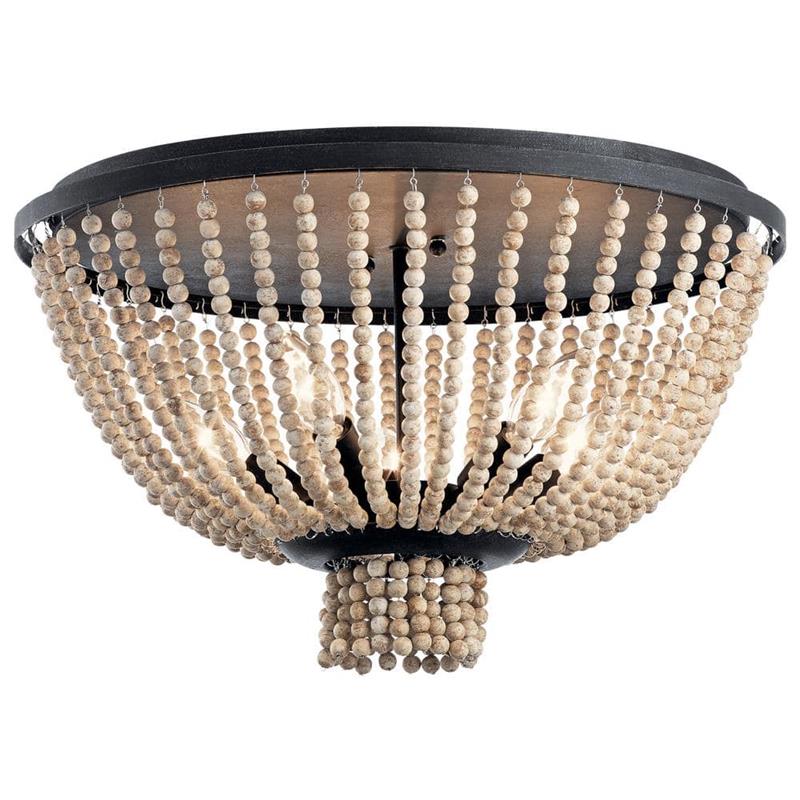 Brisbane Ceiling Light - French Country Wood Bead 5-Light Flush Moun