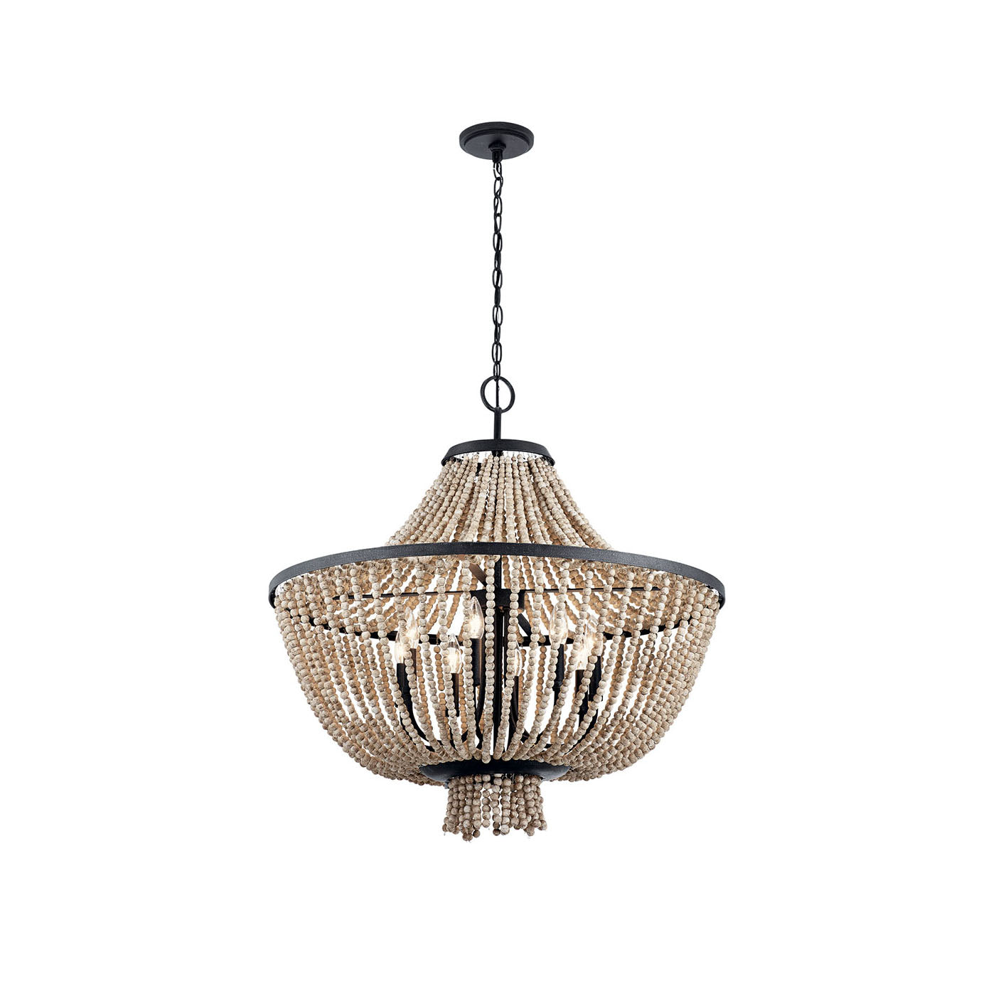 Brisbane Chandelier - Coastal French Country Wood Bead & Iron Pendant