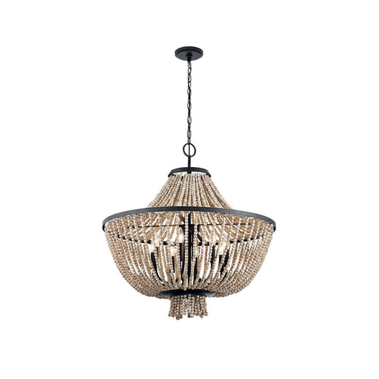 Brisbane Chandelier - Coastal French Country Wood Bead & Iron Pendant