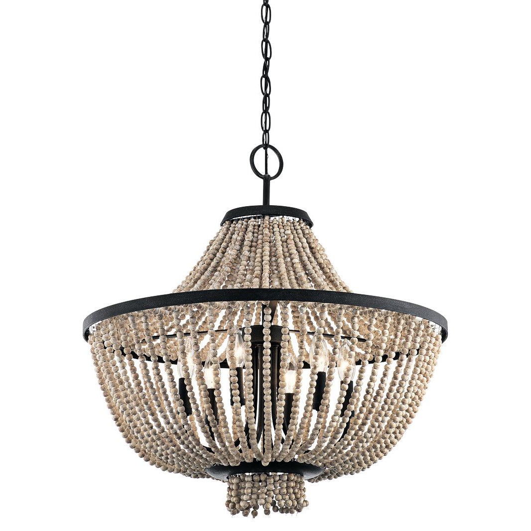 Brisbane Chandelier - Coastal French Country Wood Bead & Iron Pendant