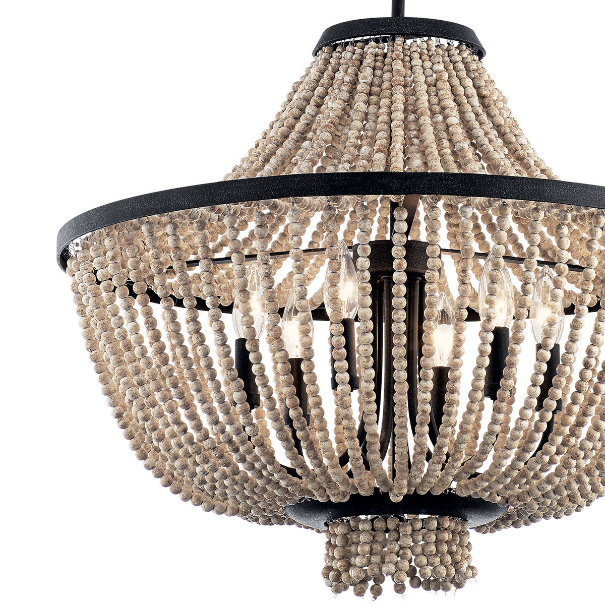 Brisbane Chandelier - Coastal French Country Wood Bead & Iron Pendant
