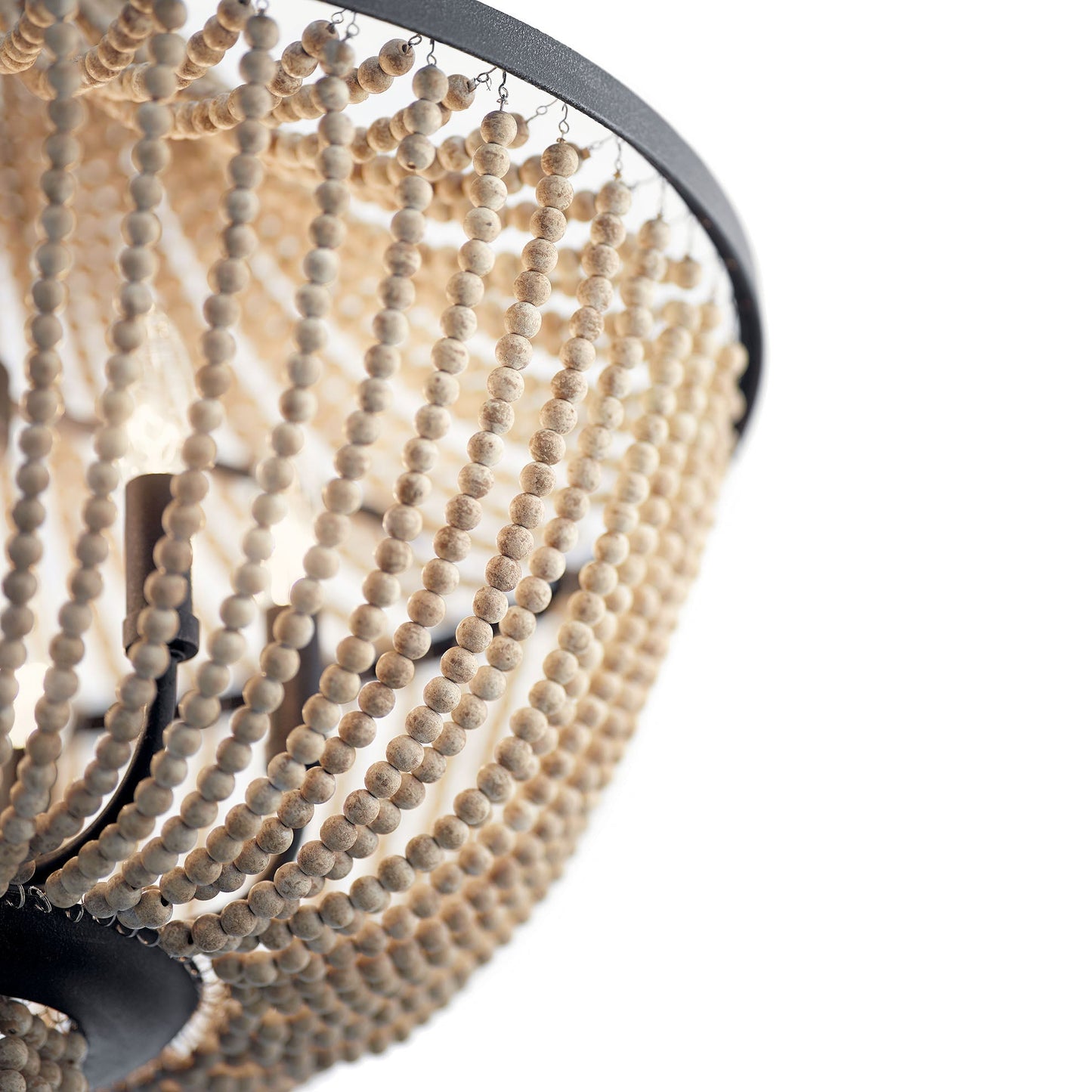 Brisbane Chandelier - Coastal French Country Wood Bead & Iron Pendant