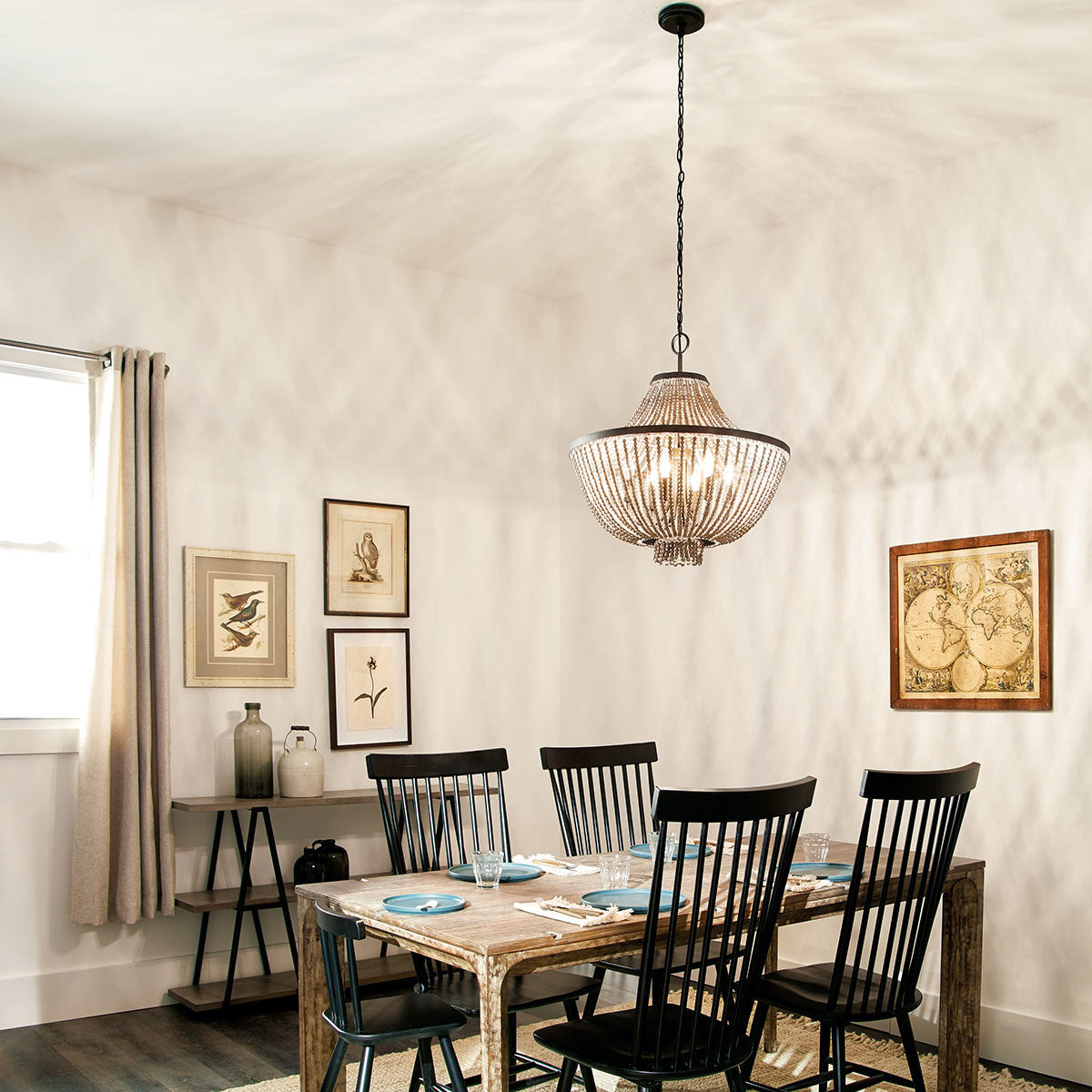 Brisbane Chandelier - Coastal French Country Wood Bead & Iron Pendant