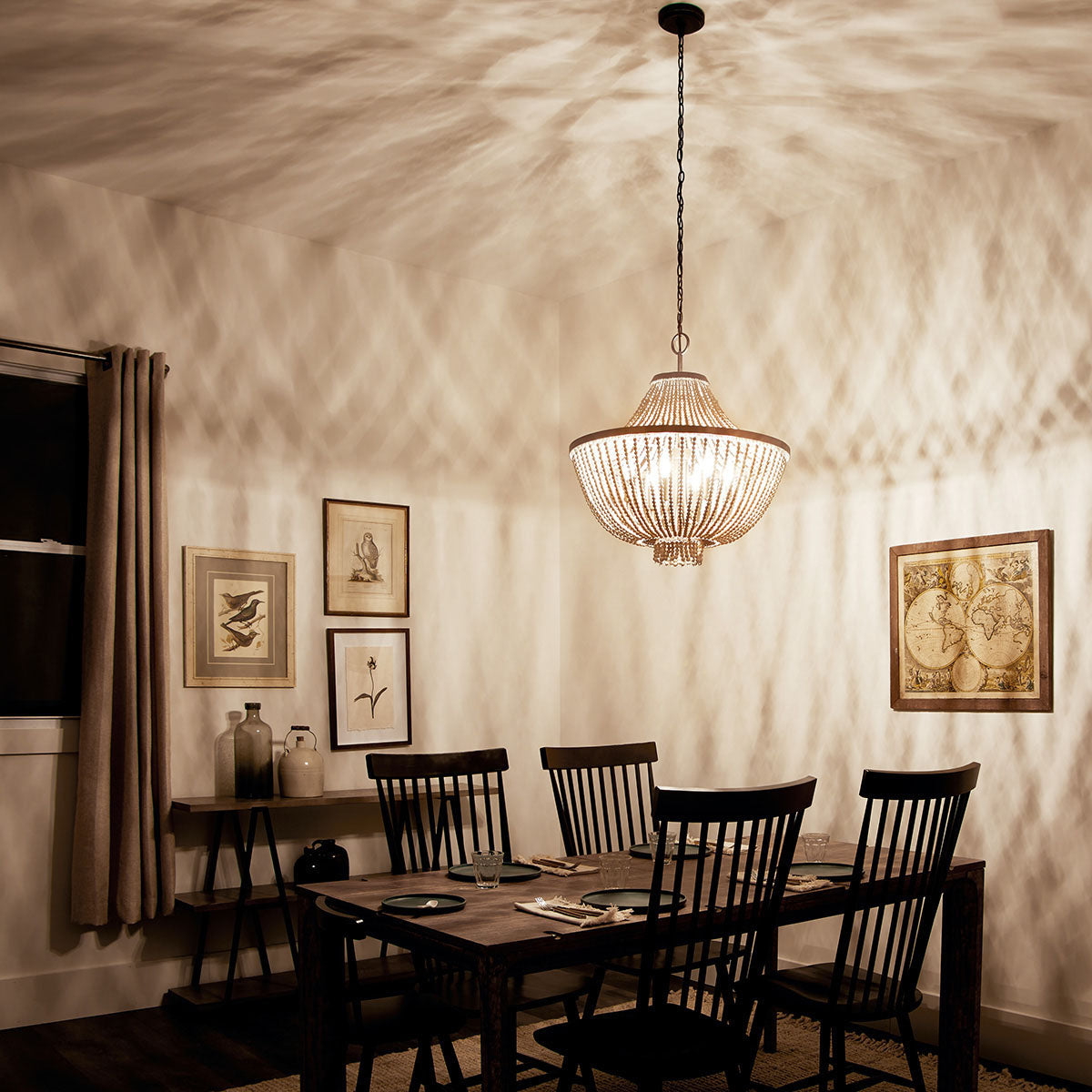 Brisbane Chandelier - Coastal French Country Wood Bead & Iron Pendant