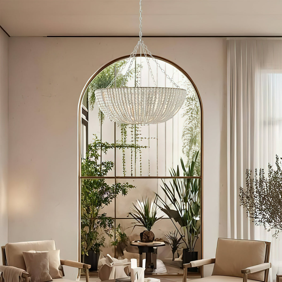 Lana Wood Beaded Chandelier - Hand-Crafted White Wooden Bead Boho Chandelier