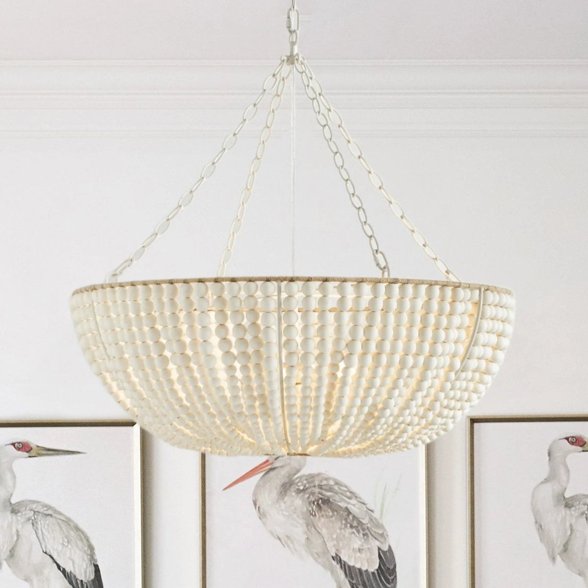 Lana Wood Beaded Chandelier - Hand-Crafted White Wooden Bead Boho Chandelier