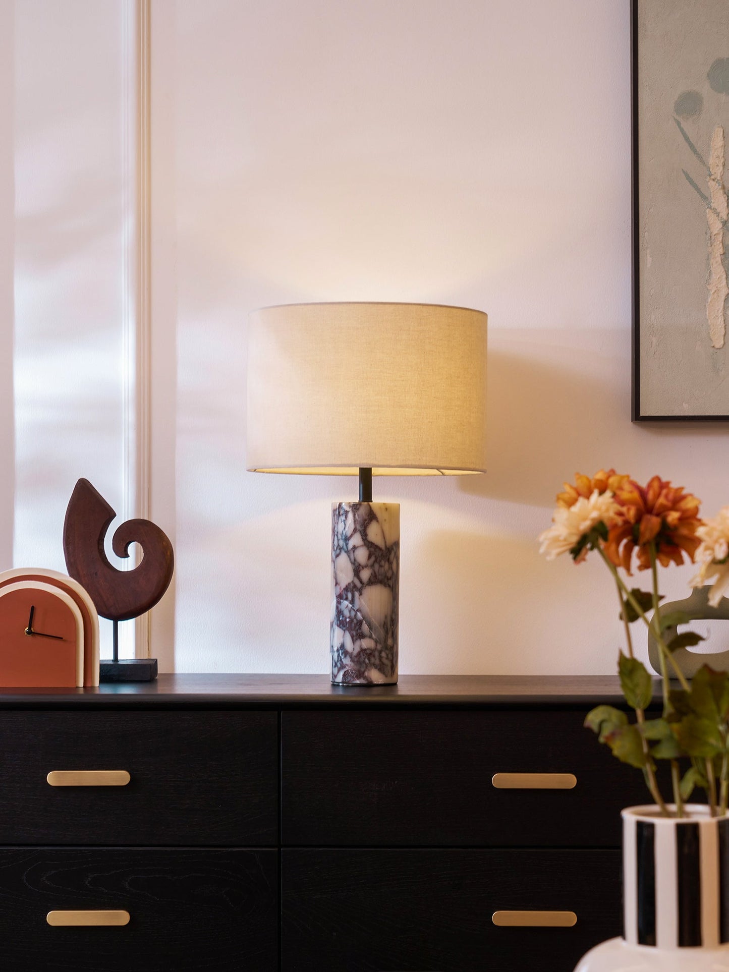 Brixton Table Lamp - Luxury Calacatta Marble & Linen Designer Desk Light
