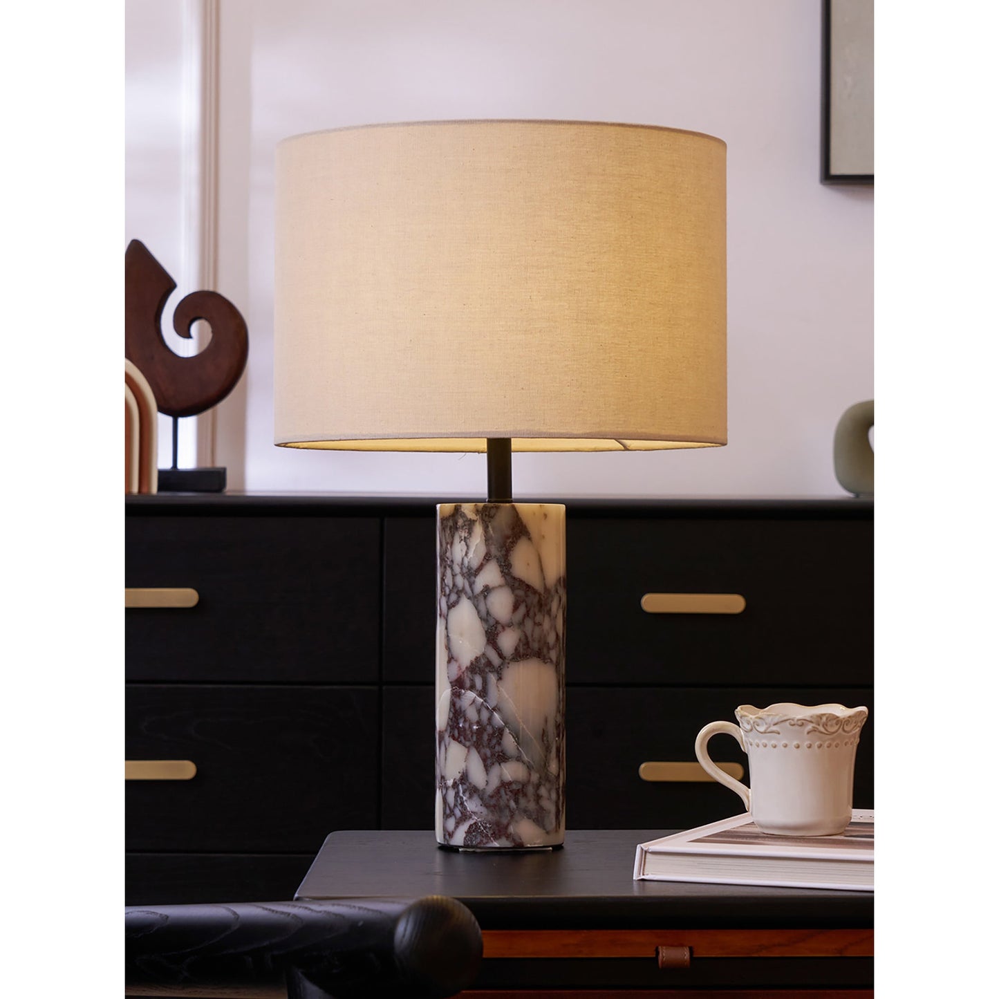 Brixton Table Lamp - Luxury Calacatta Marble & Linen Designer Desk Light