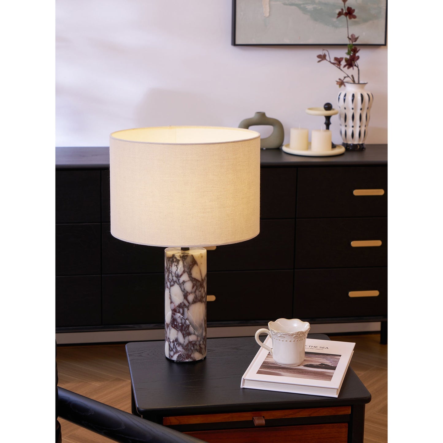 Brixton Table Lamp - Luxury Calacatta Marble & Linen Designer Desk Light