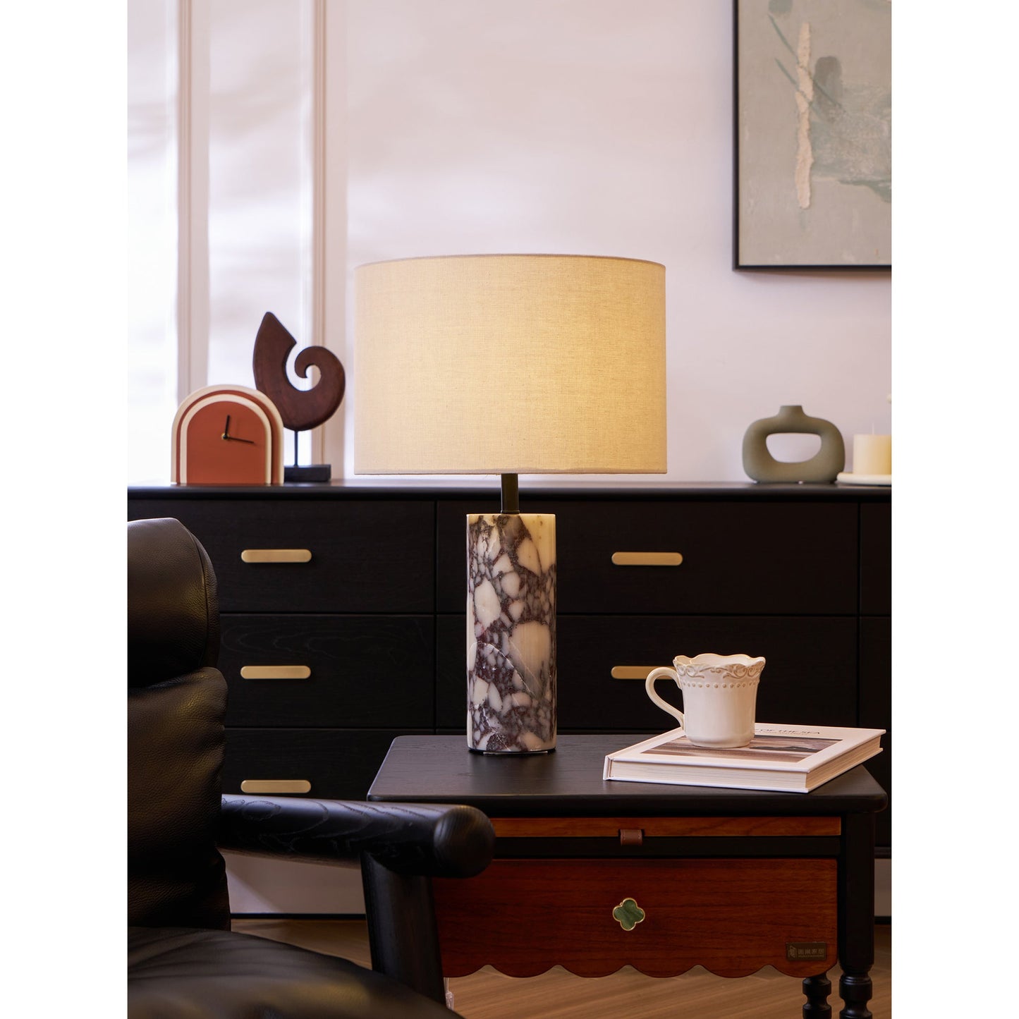 Brixton Table Lamp - Luxury Calacatta Marble & Linen Designer Desk Light