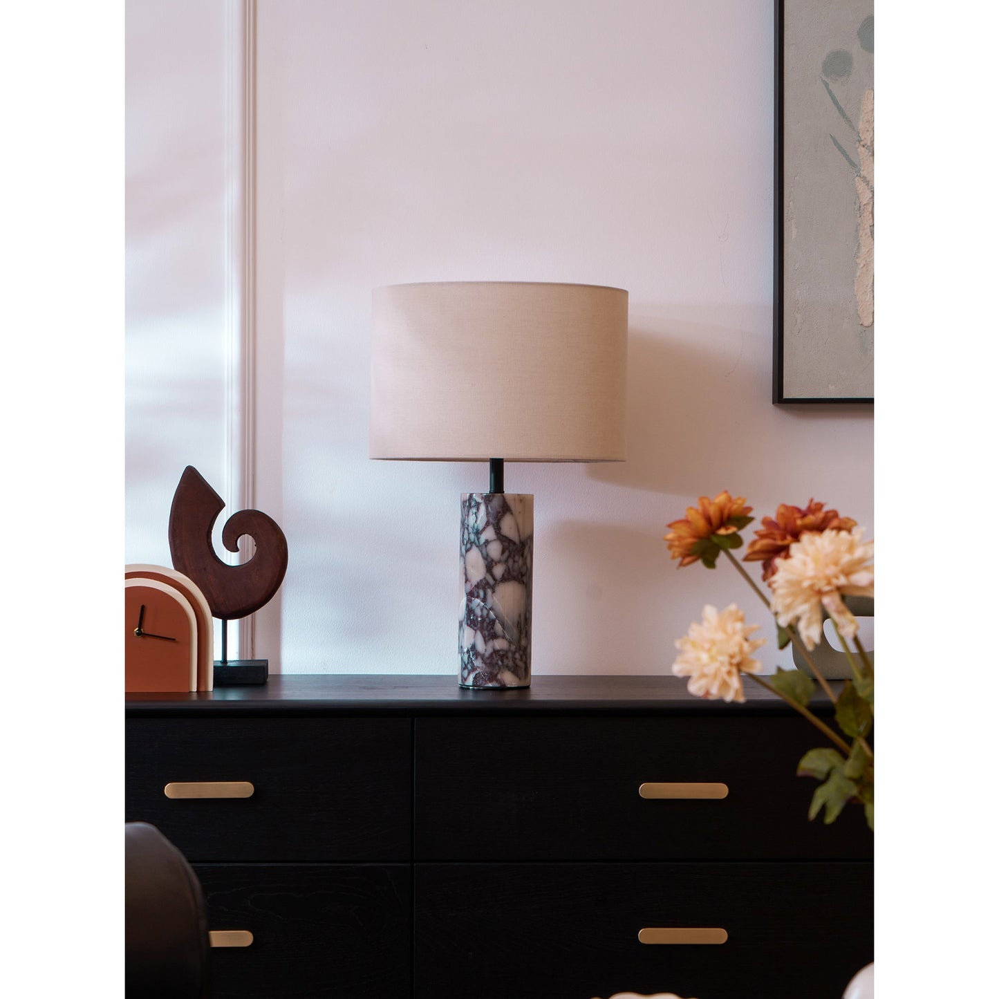 Brixton Table Lamp - Luxury Calacatta Marble & Linen Designer Desk Light