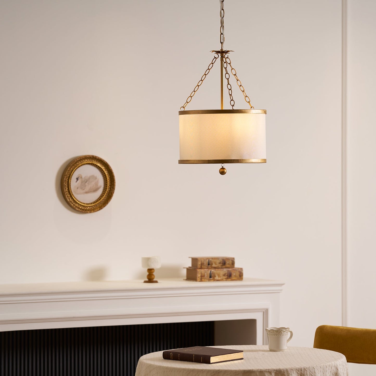 Broche Drum Pendant Lamp - Wrought Iron Floral Leaf Chandelie