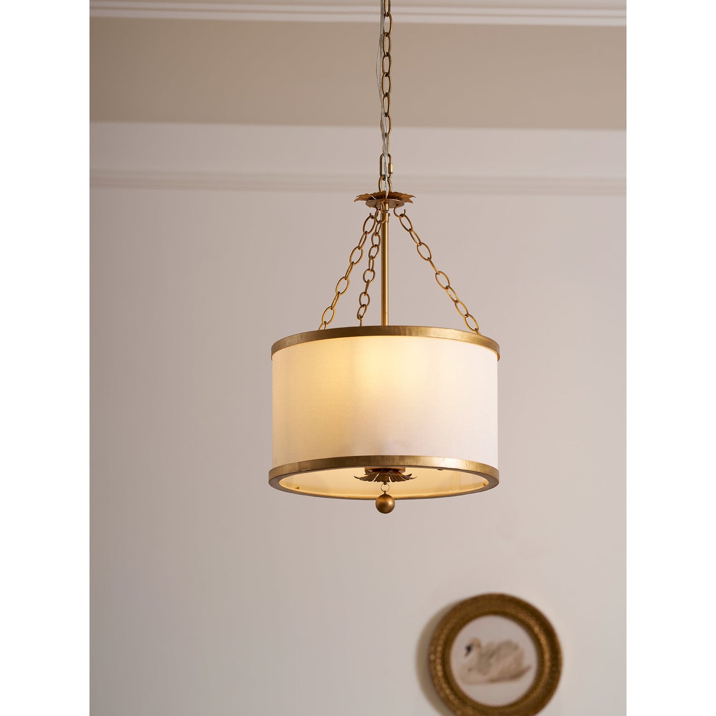 Broche Drum Pendant Lamp - Wrought Iron Floral Leaf Chandelie