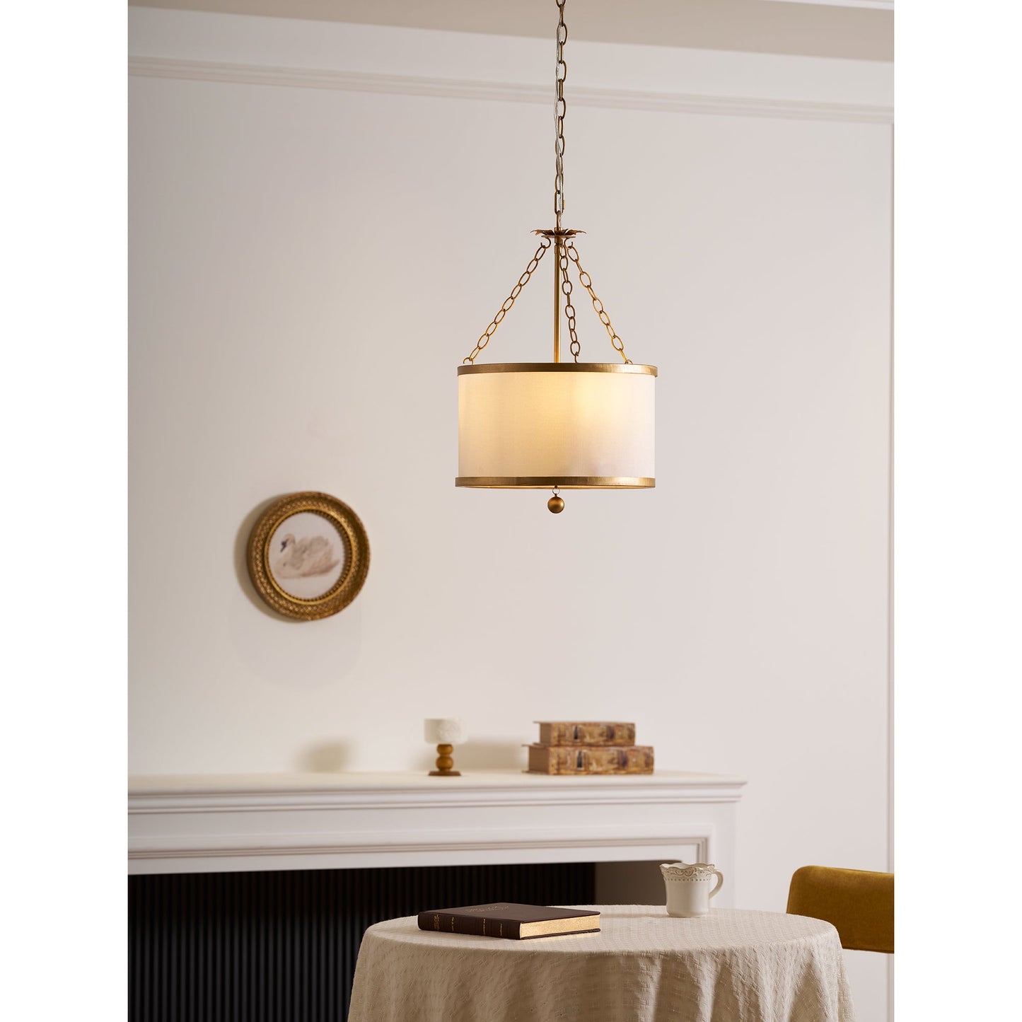 Broche Drum Pendant Lamp - Wrought Iron Floral Leaf Chandelie