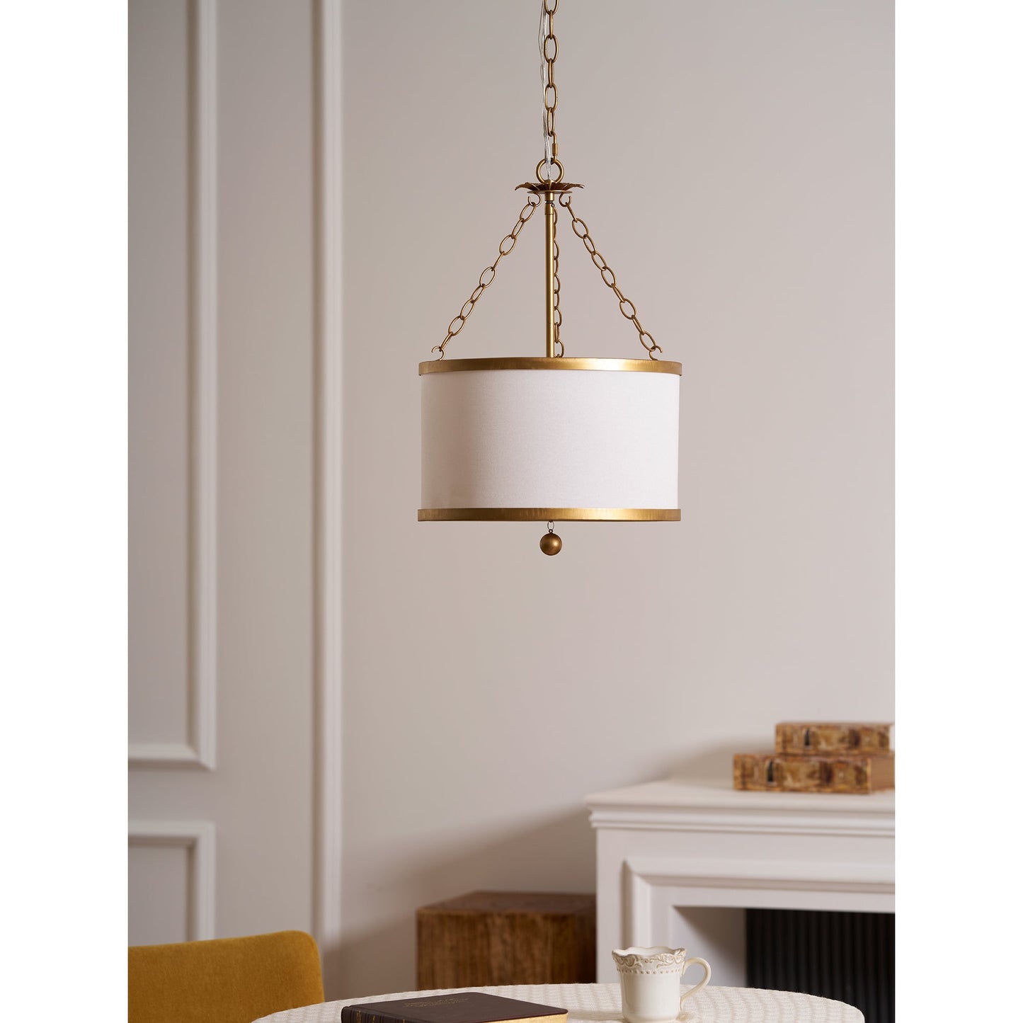 Broche Drum Pendant Lamp - Wrought Iron Floral Leaf Chandelie