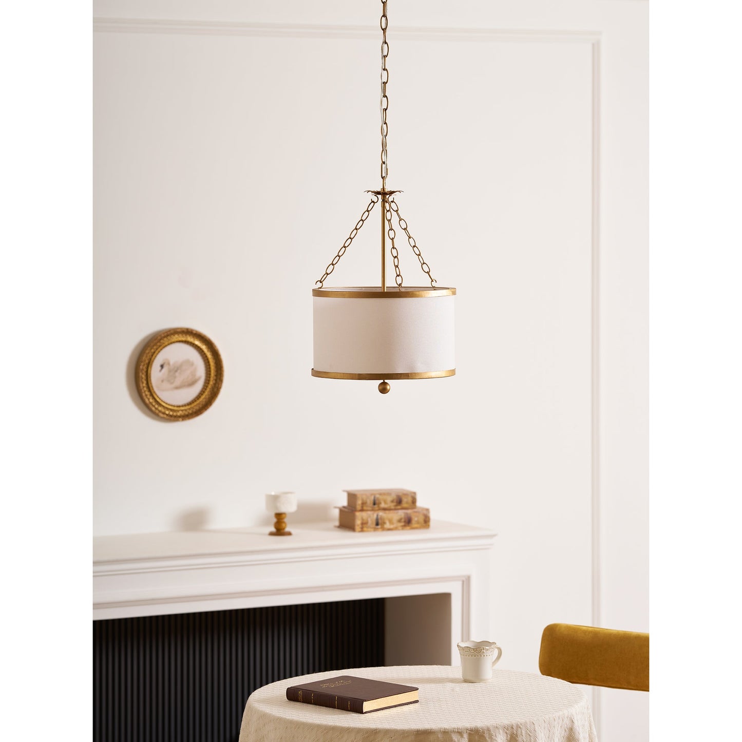 Broche Drum Pendant Lamp - Wrought Iron Floral Leaf Chandelie