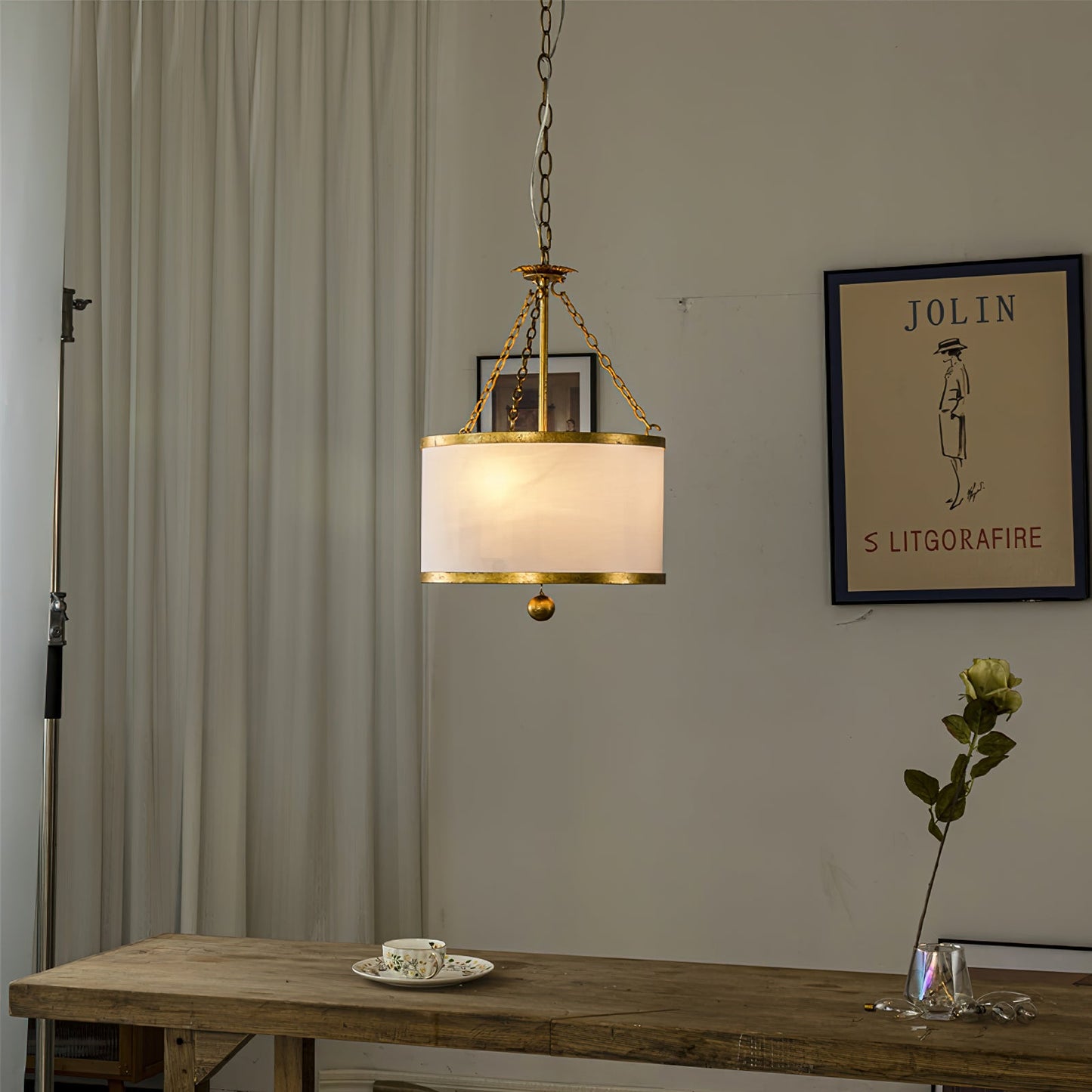 Broche Drum Pendant Lamp - Wrought Iron Floral Leaf Chandelie
