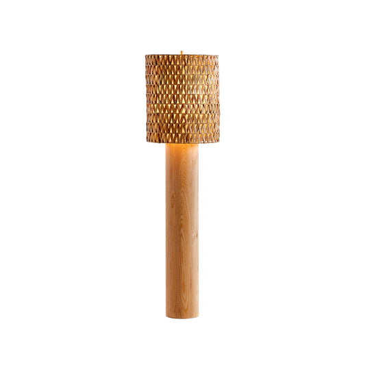Brodie Wood Floor Lamp - Handmade Rattan & Chevron Weave Standing Light