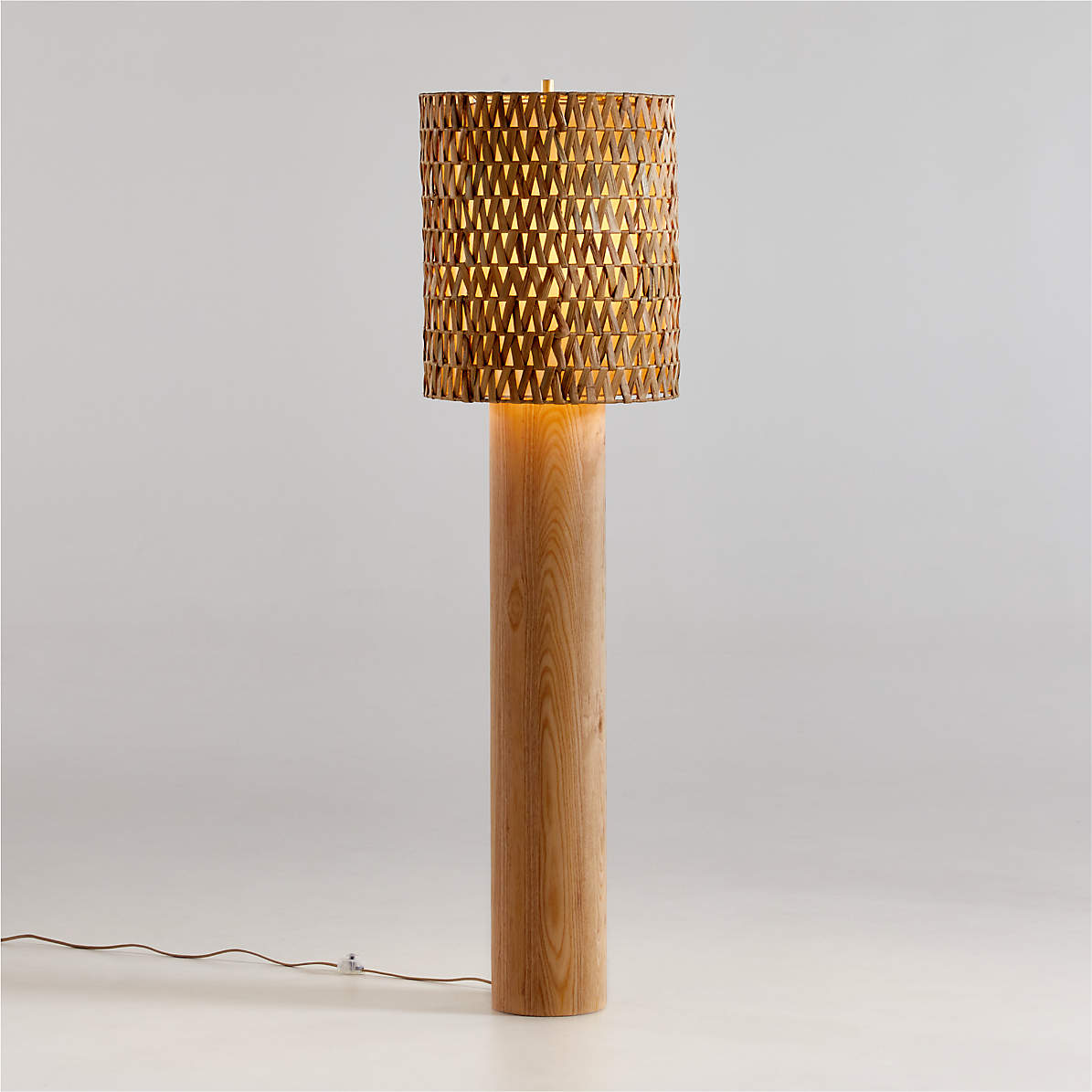 Brodie Wood Floor Lamp - Handmade Rattan & Chevron Weave Standing Light