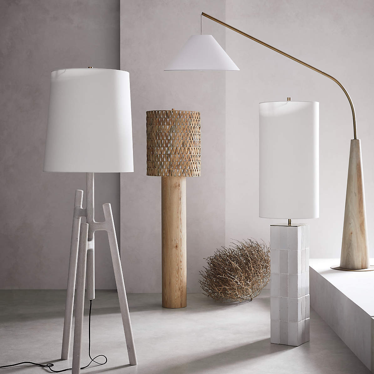 Brodie Wood Floor Lamp - Handmade Rattan & Chevron Weave Standing Light
