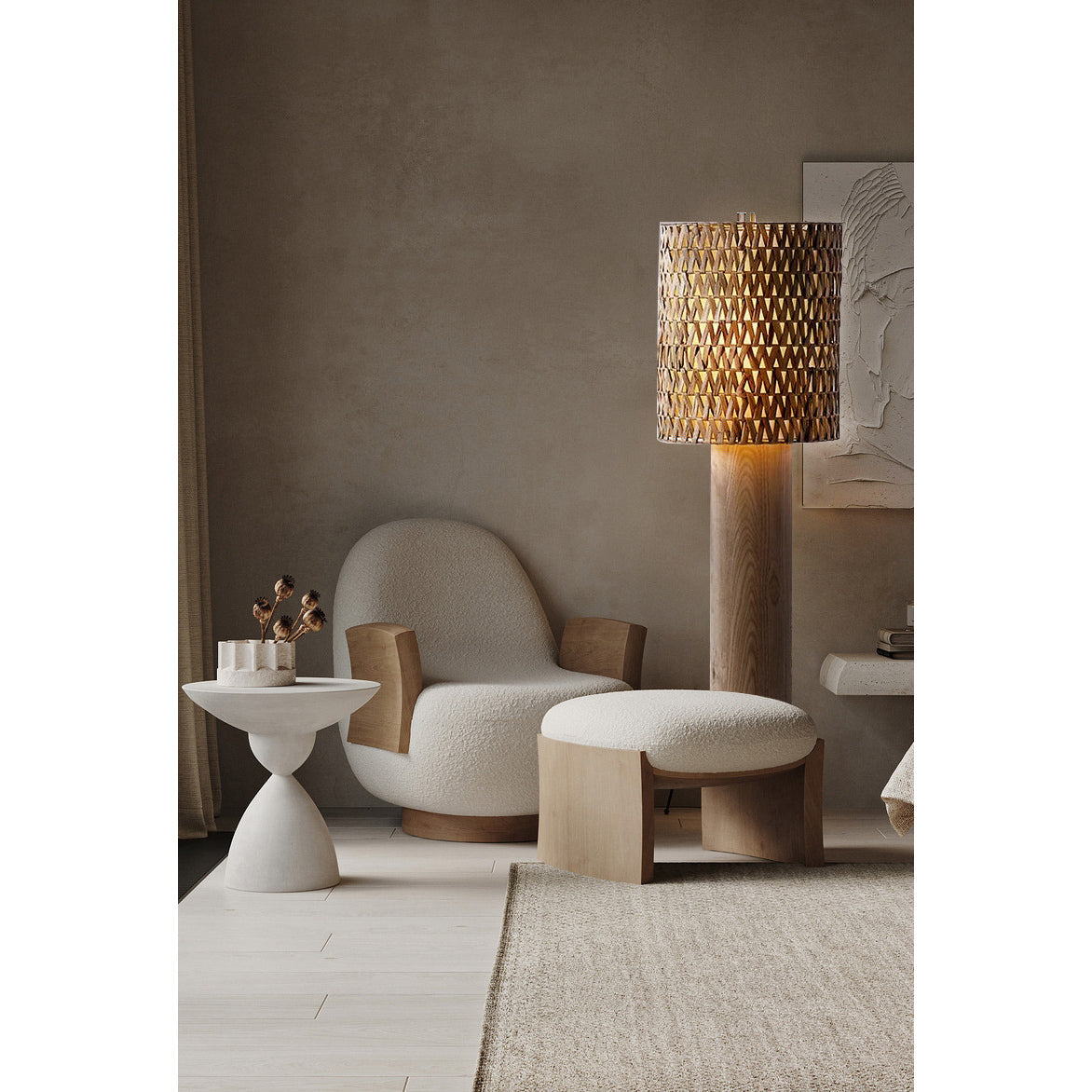 Brodie Wood Floor Lamp - Handmade Rattan & Chevron Weave Standing Light