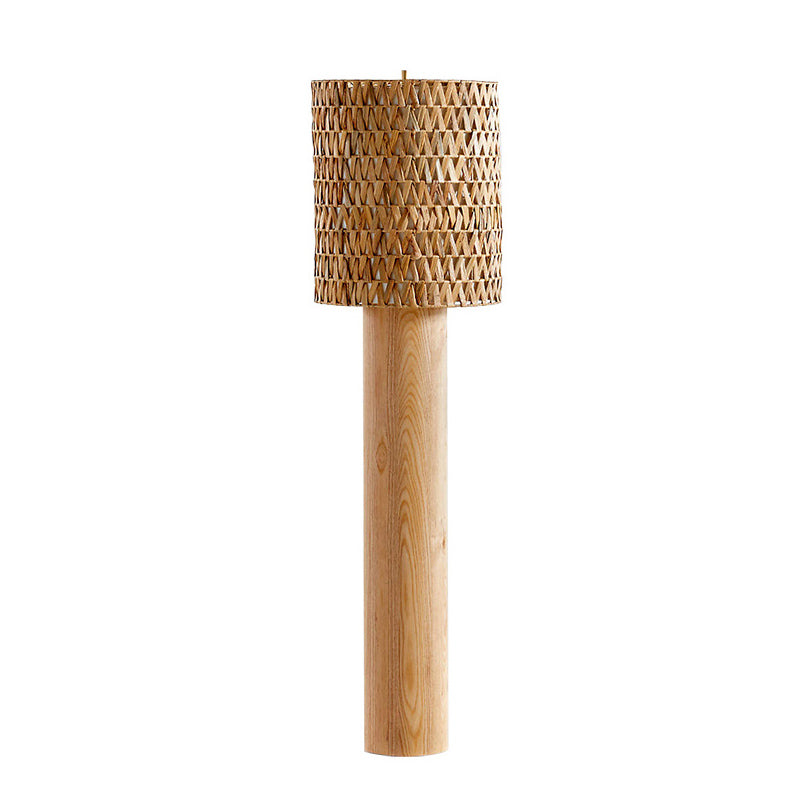 Brodie Wood Floor Lamp - Handmade Rattan & Chevron Weave Standing Light