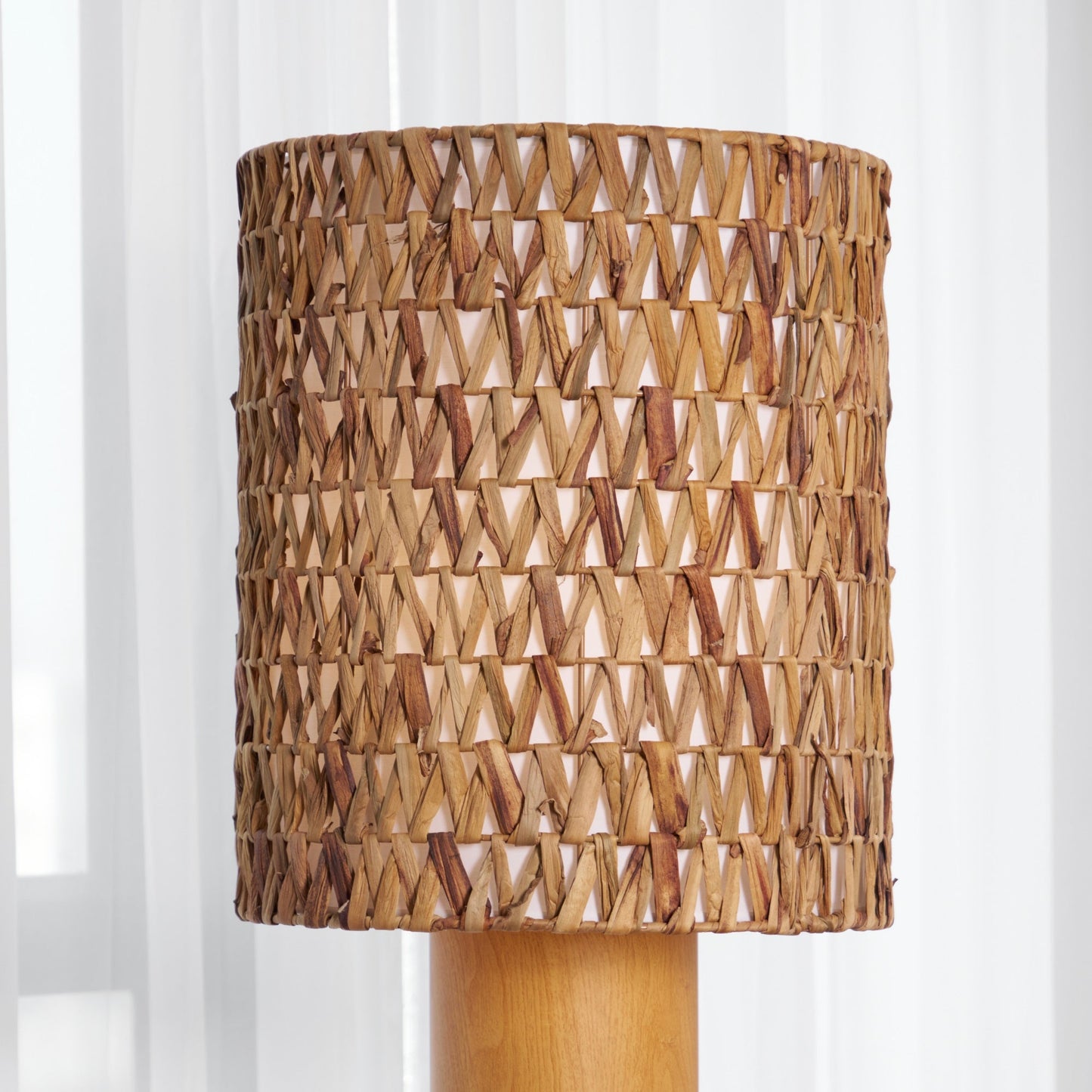 Brodie Wood Floor Lamp - Handmade Rattan & Chevron Weave Standing Light